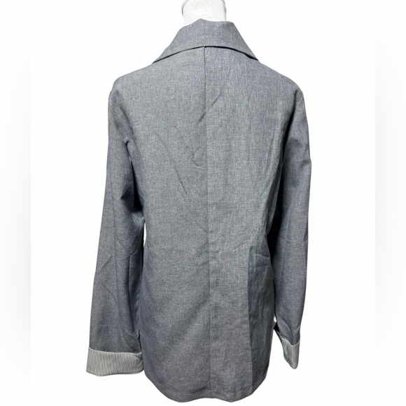 SHEIN LUNE Gray Single Button Blazer Striped Cuff Detail XL - Picture 3 of 6